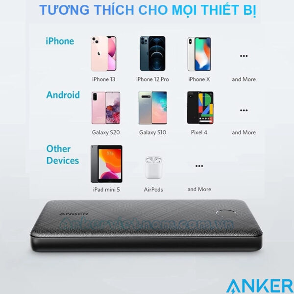 Pin sạc dự phòng 10000mAH Powercore Slim mỏng nhẹ 1 cổng A 1 Cổng C Công suát 22.5W Anker 523 A1245