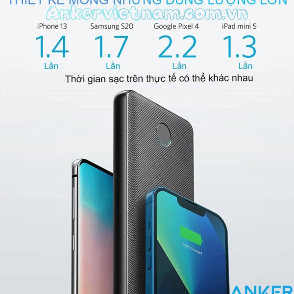 Pin sạc dự phòng 10000mAH Powercore Slim mỏng nhẹ 1 cổng A 1 Cổng C Công suát 22.5W Anker 523 A1245