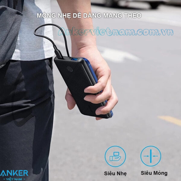Pin sạc dự phòng 10000mAH Powercore Slim mỏng nhẹ 1 cổng A 1 Cổng C Công suát 22.5W Anker 523 A1245