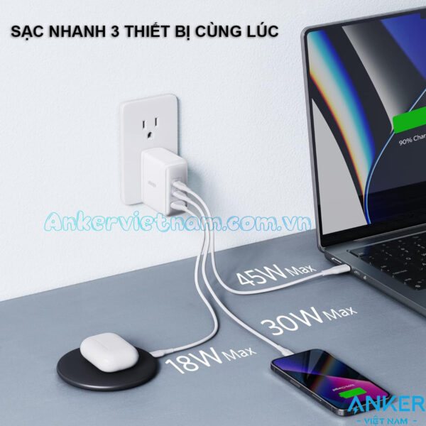 Bộ Sạc Nhanh 3 Cổng 100W 2C1A Anker 736 Nano II A2145 3 Củ sạc nhanh 3 Cổng 100W 2C1A Anker 736 Nano II A2145