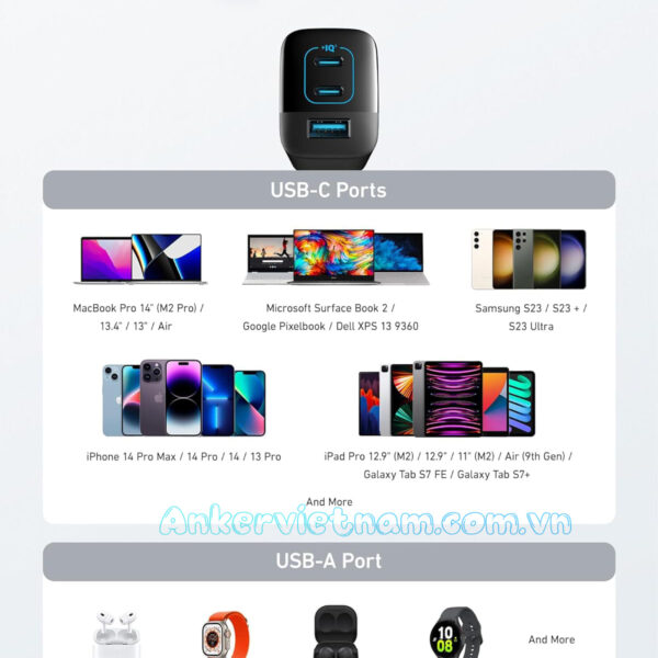 Củ Sạc Nhanh 67W 2C1A Anker 335 A2673 Kèm Dây Sạc C to C 1.5M