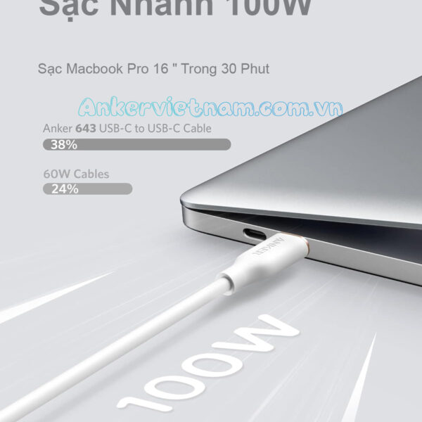 Cáp Sạc Nhanh USB C To USB C Công Suất 100W Anker Powerline III Flow Thiết Kế Mềm Dẻo