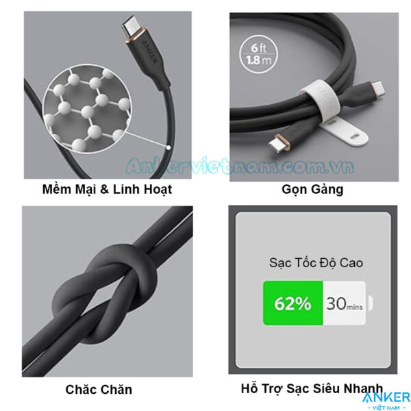 Cáp Sạc Nhanh USB C To USB C Công Suất 100W Anker Powerline III Flow Thiết Kế Mềm Dẻo
