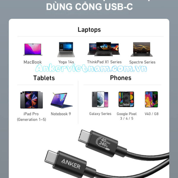 Cáp USB 4 Dài 1M Hỗ Trợ 8K@60Hz, truyền dữ liệu 40Gbps, sạc 240W Anker 515 A8487