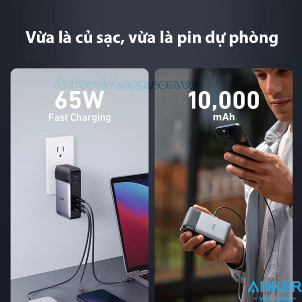 Củ Sạc GaN Prime Kiêm Sạc Dự PHòng Powerbank 10000mAh Công suất 65W Anker 733 A1651