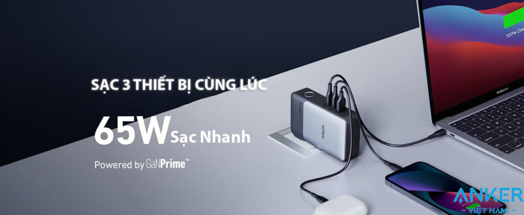 Cu Sac GaNPrime 2C1A Kiem Sac Du Phong 10000mAh Anker 733 A1651 ankervietnam.com .vn 1