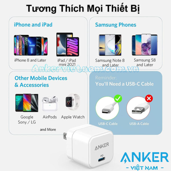 Củ Sạc Nhanh 20W Anker 312 PowerPort III 1C_A2149 6 Bộ Sạc Nhanh 20W USB-C Anker 312 Powerport III_A2149