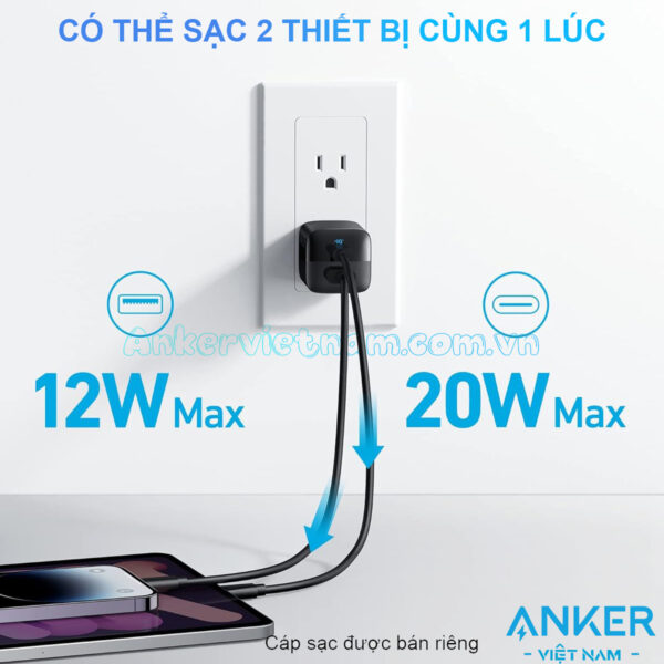 Củ Sạc Nhanh 33W 2 Cổng 1C1A Anker 323 A2331 3 Củ Sạc 1C1A 33W Anker 323 A2331