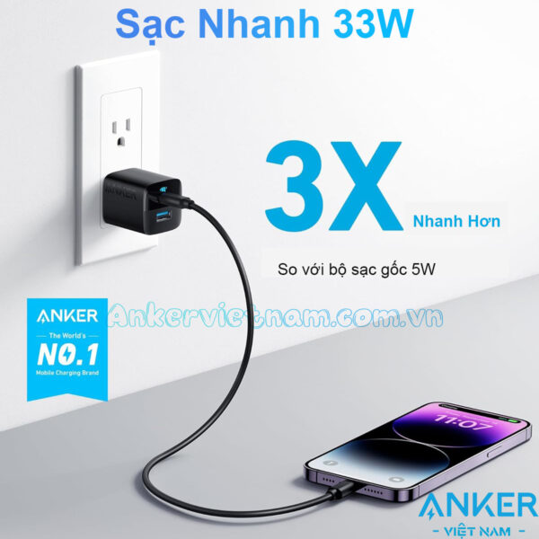 Củ Sạc Nhanh 33W 2 Cổng 1C1A Anker 323 A2331 5 Củ Sạc 1C1A 33W Anker 323 A2331