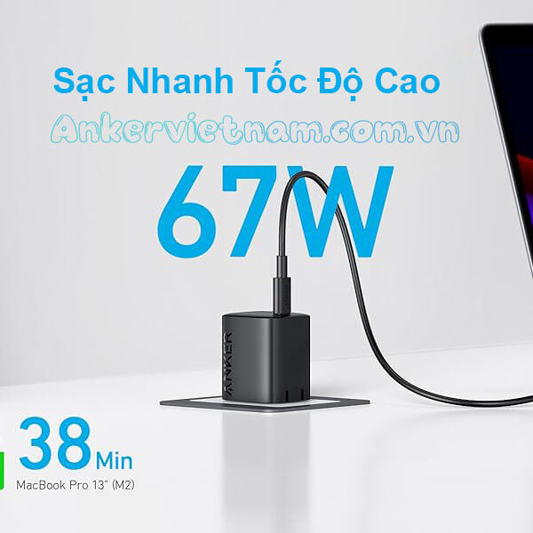 Củ Sạc Nhanh Type C 67W Anker 316 A2671 Chân Cắm Có Thể Gập Lại 1 Củ sạc nhanh 67W USB C Anker 316 A2671
