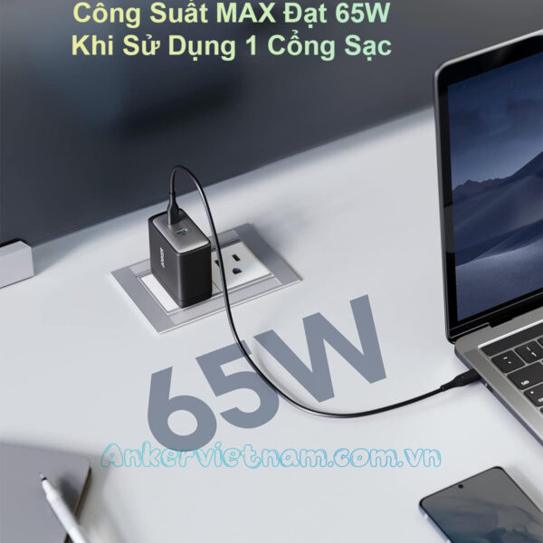 Củ sạc 65W Anker 726 PowerPort III 2C A2666 6 Củ Sạc Nhanh 65W 2 Cổng C Anker 736 Powerport III A2666