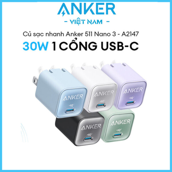 Củ Sạc Nhanh 30W 1 Cổng USB C Anker 511 Nano 3 A2147