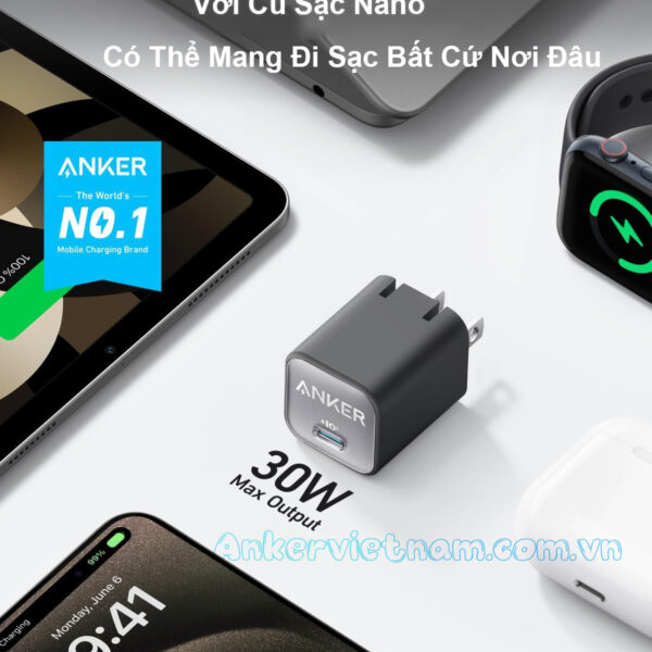 Củ Sạc Nhanh 30W 1 Cổng USB C Anker 511 Nano 3 A2147