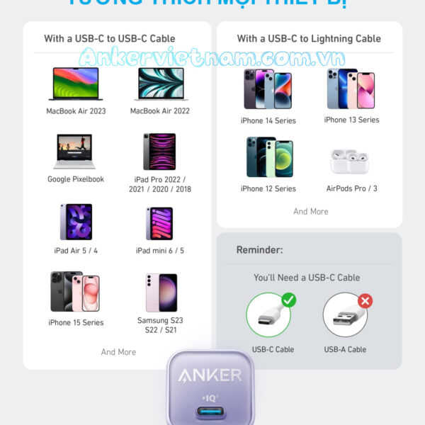 Củ Sạc Nhanh 30W 1 Cổng USB C Anker 511 Nano 3 A2147