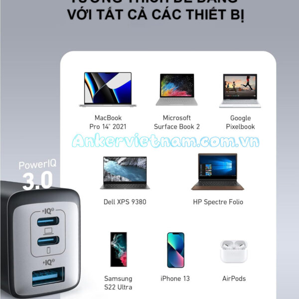 Củ sạc nhanh 65W Anker 735 PowerPort III 2C1A A2667 4 Củ Sạc Nhanh 2C1A 65W Anker 735 Powerport III A2667