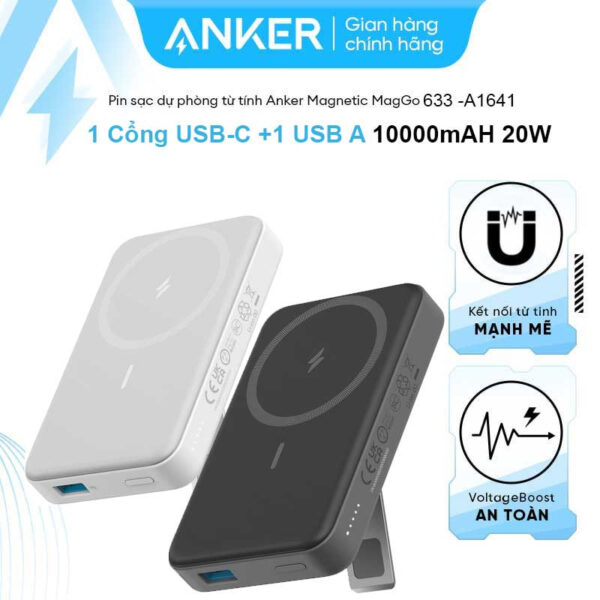 Sạc dự phòng không dây 10000mAh Có Từ Tính Anker 633 MagGo 1A1C_A1641