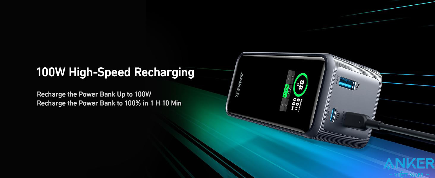 Sạc dự phòng 20000mAh 2C1A Sạc Nhanh 100W Anker 735 A1336