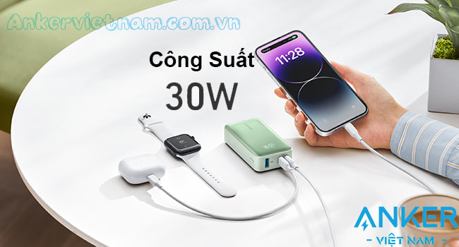 Pin sạc dự phòng dung lượng 10000mAh 2C1A 30W Anker 533_A1256