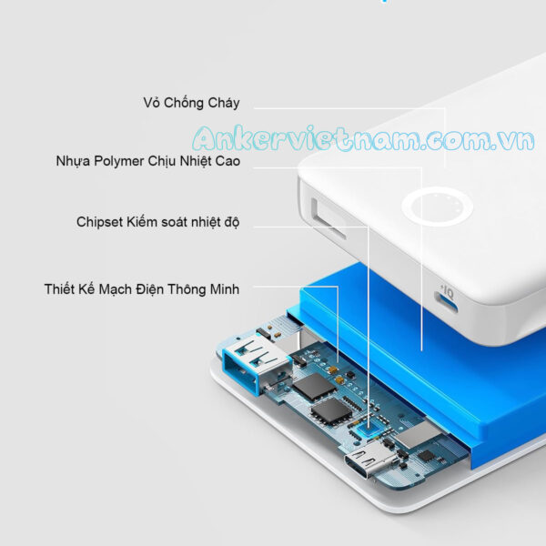 Sạc dự phòng 10000mAh 1 Cổng USB C 1 Cổng USB A Công suất 12W Anker 323 A1334