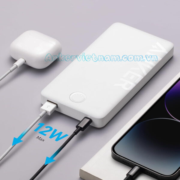 Sạc dự phòng 10000mAh 1 Cổng USB C 1 Cổng USB A Công suất 12W Anker 323 A1334