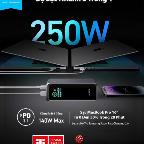 Pin Sạc Dự Phòng Anker Prime 27650mAh Công Suất 250W 2C1A PD140W A1340