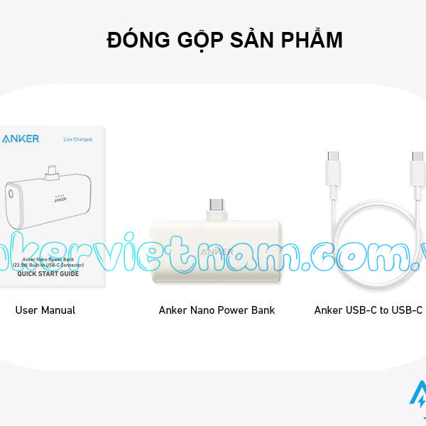 Sạc Dự Phòng 5000mAh Kèm 1 Cổng C Sạc Nhanh 22.5W Anker Nano_ A1653 14 Pin dự phòng dung lượng 5000mAh Anker Nano A1653 22.5W Kèm 1 Cổng USB-C