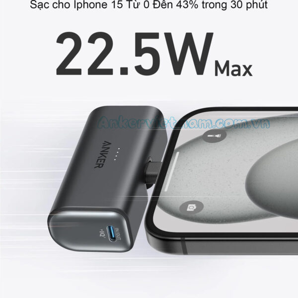 Sạc Dự Phòng 5000mAh Kèm 1 Cổng C Sạc Nhanh 22.5W Anker Nano_ A1653 8 Pin dự phòng dung lượng 5000mAh Anker Nano A1653 22.5W Kèm 1 Cổng USB-C