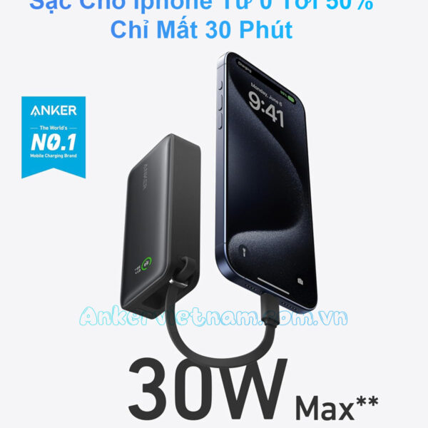 Anker Nano 1A1C 30W_Sạc dự phòng 10000mAh Kèm Dây USB-C_A1259
