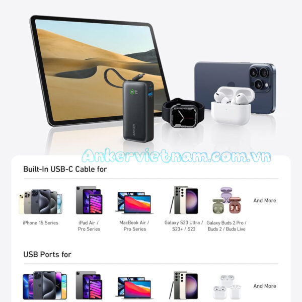 Anker Nano 1A1C 30W_Sạc dự phòng 10000mAh Kèm Dây USB-C_A1259