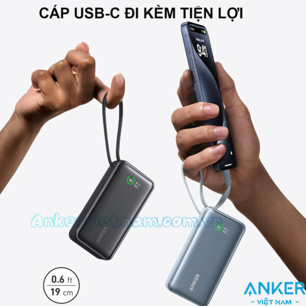 Anker Nano 1A1C 30W_Sạc dự phòng 10000mAh Kèm Dây USB-C_A1259