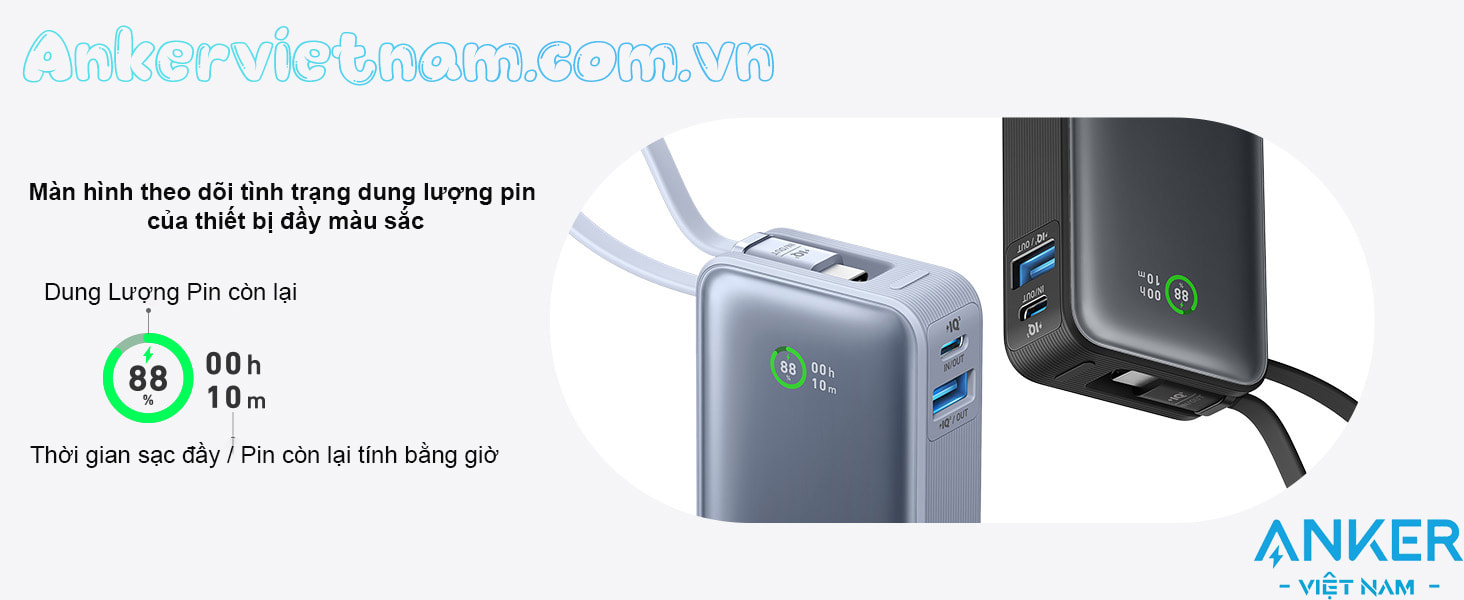 Anker Nano 1A1C 30W_Sạc dự phòng 10000mAh Kèm Dây USB-C_A1259
