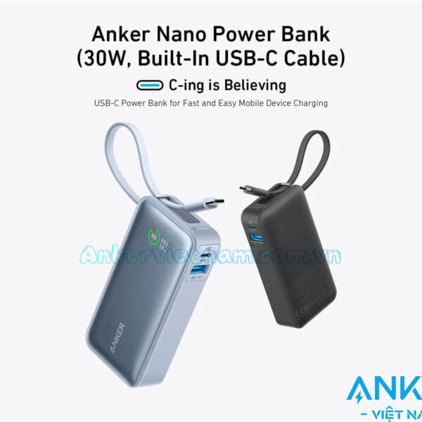 Anker Nano 1A1C 30W_Sạc dự phòng 10000mAh Kèm Dây USB-C_A1259