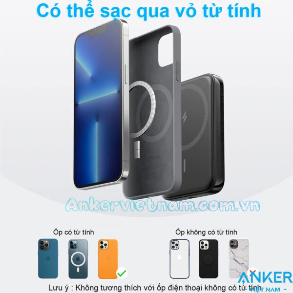 Sạc dự phòng không dây từ tính Anker 321 MagGo 1C 7.5W 5000mah_A1616 7 Pin sạc dự phòng không dây hỗ trợ sạc không dây từ tính Dung lượng 500mAh Anker 321 MagGo 1C 7.5W A1616