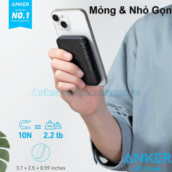 Sạc dự phòng không dây từ tính Anker 321 MagGo 1C 7.5W 5000mah_A1616 8 Pin sạc dự phòng không dây hỗ trợ sạc không dây từ tính Dung lượng 500mAh Anker 321 MagGo 1C 7.5W A1616