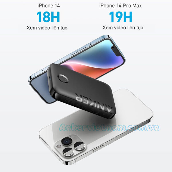 Sạc dự phòng không dây từ tính Anker 321 MagGo 1C 7.5W 5000mah_A1616 4 Pin sạc dự phòng không dây hỗ trợ sạc không dây từ tính Dung lượng 500mAh Anker 321 MagGo 1C 7.5W A1616