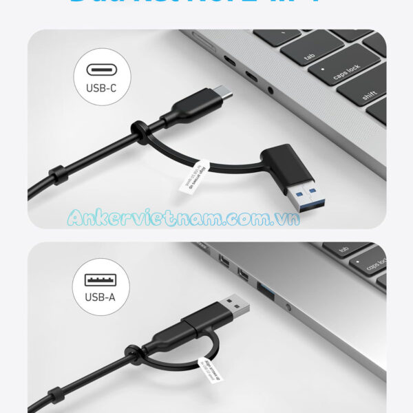 Hub Chia Cổng USB Sang 4 Cổng USB-C và 3 Cổng USB A Kèm PD100W và Nguồn 45W ANker A8307