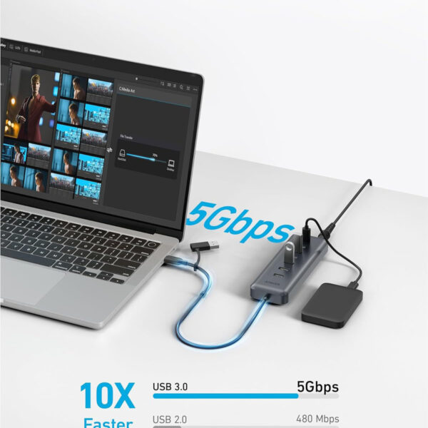 Hub Chia Cổng USB Sang 4 Cổng USB-C và 3 Cổng USB A Kèm PD100W và Nguồn 45W ANker A8307