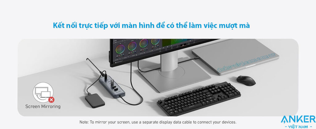 Hub Chia Cổng USB Sang 4 Cổng USB-C và 3 Cổng USB A Kèm PD100W và Nguồn 45W ANker A8307