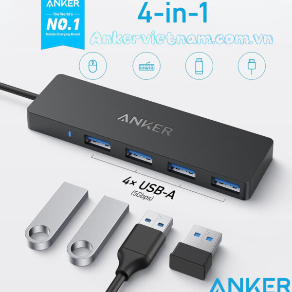 Bộ Chia USB-C Sang 4 Cổng USB 3.0 5Gbps Anker A8309 ( Không Hỗ Trợ Sạc, Cáp Dài 70cm ) 1 Bộ Chia Cổng USB-C Sang 4 Cổng USB 3.0 Anker A8309
