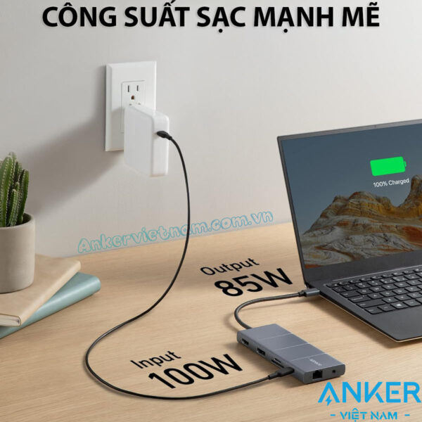 Hub USB-C Anker 565 11 trong 1 Hỗ Trợ Xuất 2 Màn HÌnh HDMI + Displayport 4K@60Hz Kèm 2 cổng USB 2.0, 1x USB A 3.2 +1x USB -C 3.2 Tốc đọ 10Gbps, 1 Cổng LAN RJ45 1Gbps, 1x Audio 3.5mm.1x SD/TF A8388