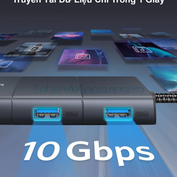 HUB USB-C Sang HDMI 4K+ 2 Cổng USB 10Gbps + 1 Audio 3.5mm + 1 SD Card + PD 100W Anker A8366