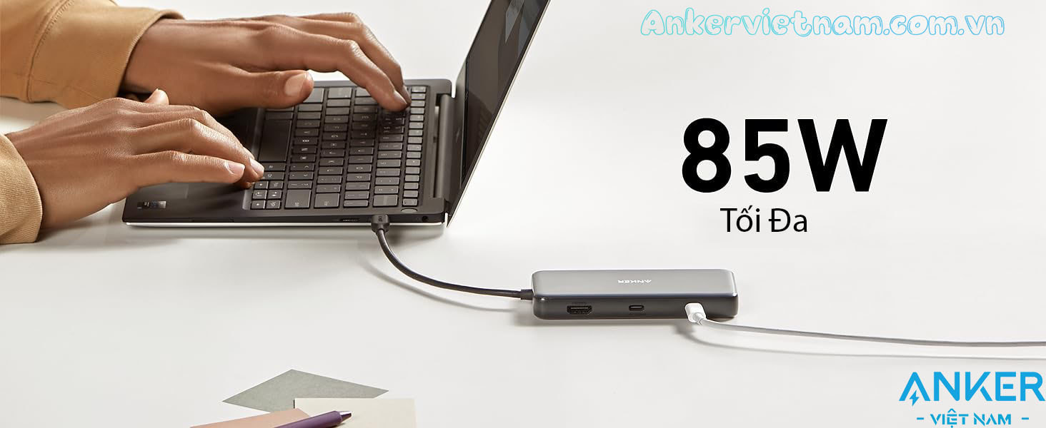 Hub USB-C Sang HDMI +USB-C +USB 3.2+ RJ45+ SD/TF+PD100W Anker A555-A8383