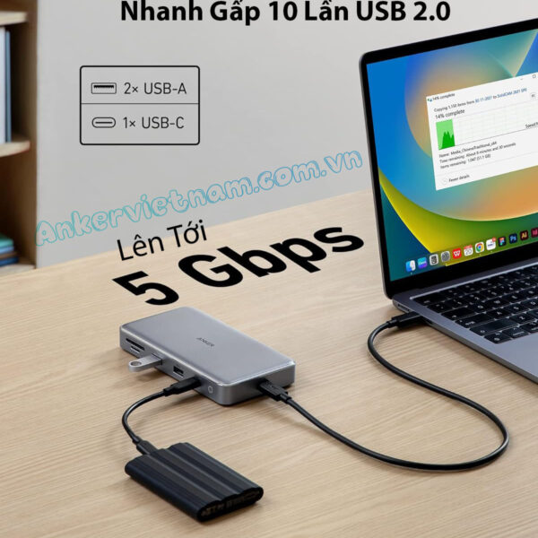 Hub USB Type C Sang - 2 cổng HDMI, 2x-USB-A,1x USB-C,1x-RJ45,1x-SD-1x-TF-1x-PD100W-Anker-563-A8386
