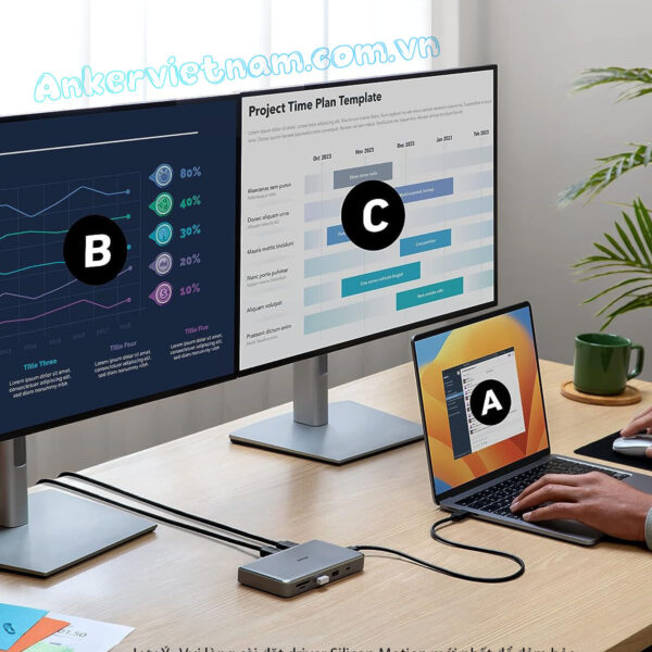 Hub USB Type C Sang - 2 cổng HDMI, 2x-USB-A,1x USB-C,1x-RJ45,1x-SD-1x-TF-1x-PD100W-Anker-563-A8386