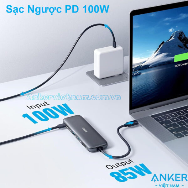 HUB-USB-C Sang HDMI 4K +2 Cổng USB 3.0 + 1 USB-C + PD100W Anker 322-8355
