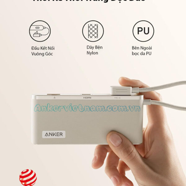 Hub USB-C 8 trong 1 Hỗ Trợ HDMI-4K-Lan-1Gbps-microSDSD-Card-Reader-Audio-3.5mm-PD-100W-Anker-655-A8382