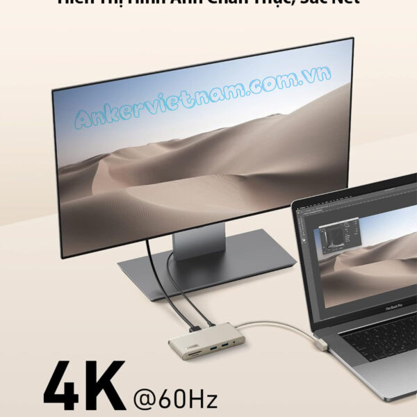 Hub USB-C 8 trong 1 Hỗ Trợ HDMI-4K-Lan-1Gbps-microSDSD-Card-Reader-Audio-3.5mm-PD-100W-Anker-655-A8382
