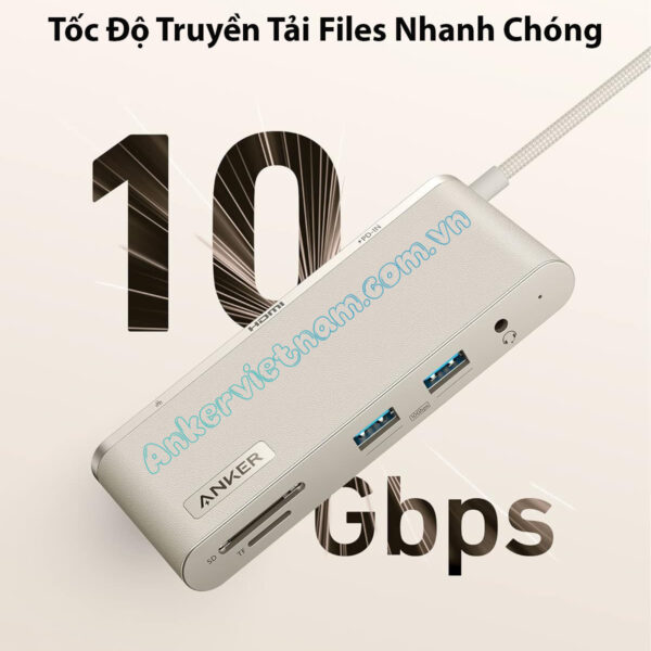 Hub USB-C 8 trong 1 Hỗ Trợ HDMI-4K-Lan-1Gbps-microSDSD-Card-Reader-Audio-3.5mm-PD-100W-Anker-655-A8382