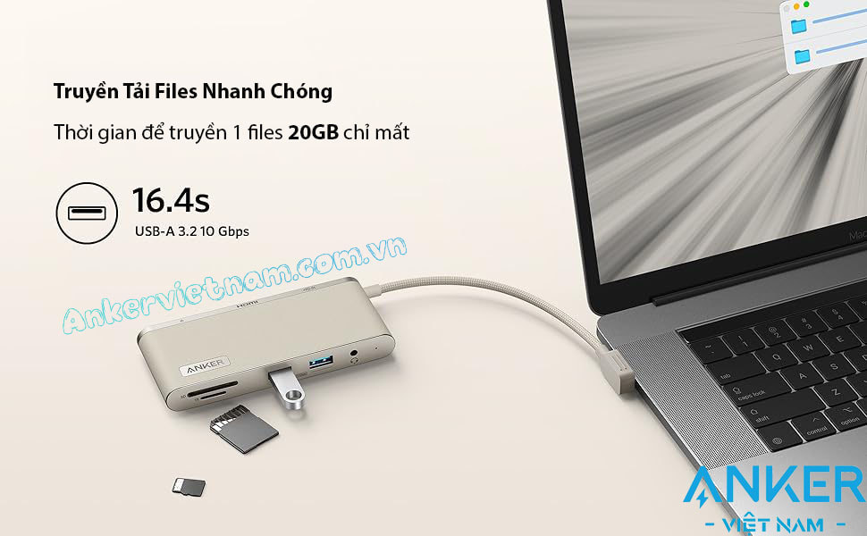 Hub USB-C 8 trong 1 Hỗ Trợ HDMI-4K-Lan-1Gbps-microSDSD-Card-Reader-Audio-3.5mm-PD-100W-Anker-655-A8382