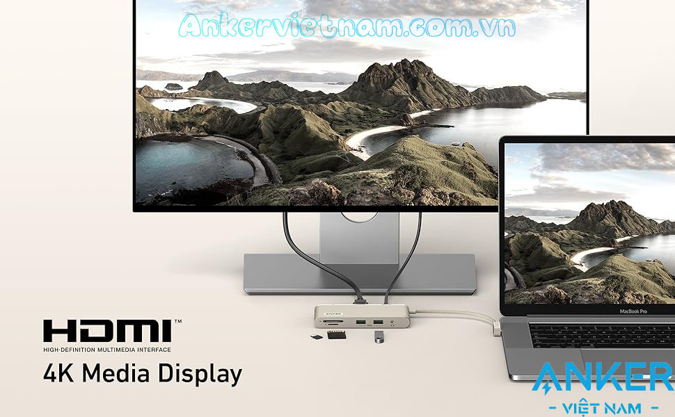 Hub USB-C 8 trong 1 Hỗ Trợ HDMI-4K-Lan-1Gbps-microSDSD-Card-Reader-Audio-3.5mm-PD-100W-Anker-655-A8382